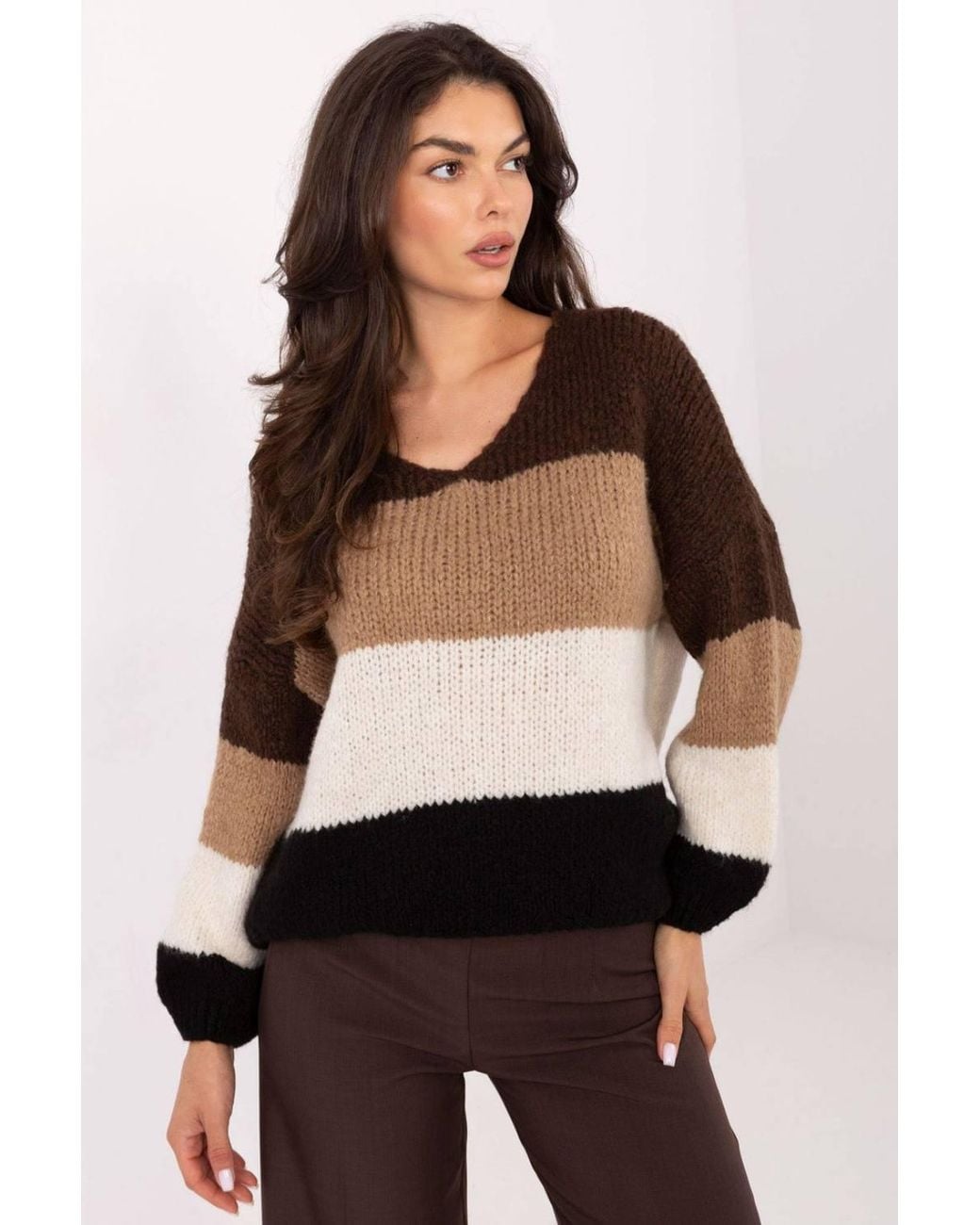 Love Lace Black Oversized Striped V Neck Sweater