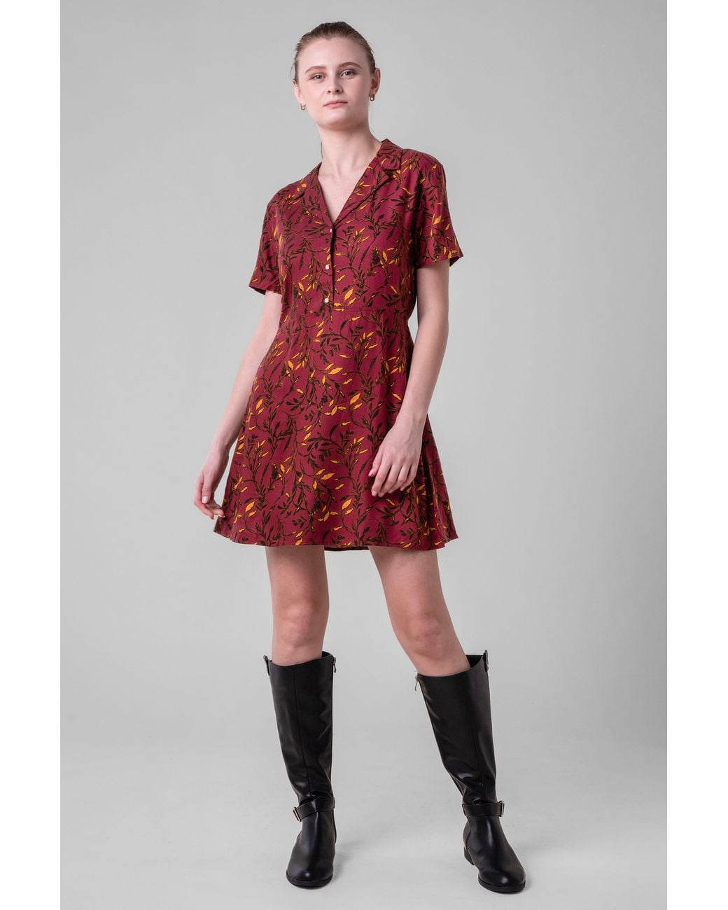 Enorsia Red Garden Printed Soft Viscose Shirt Tops