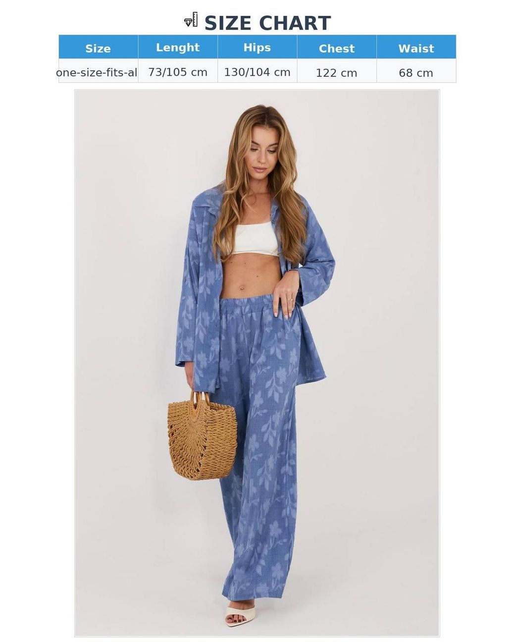 Love Lace Blue Long Sleeve Collared Shirt & Pant Set