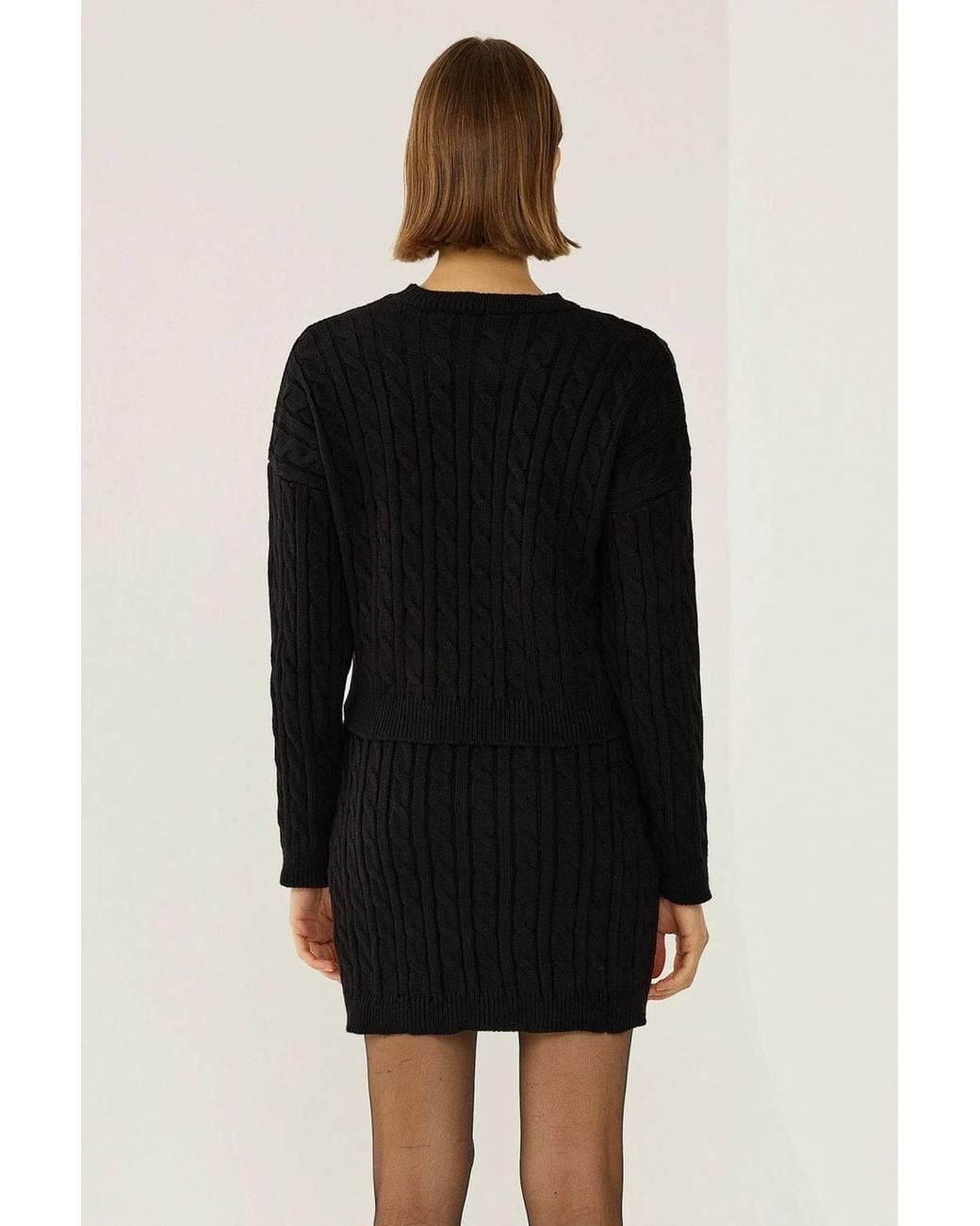 Hiccup Black Crew Neck Knitted Sweater & High Waist Mini Skirt 2 Pieces Set