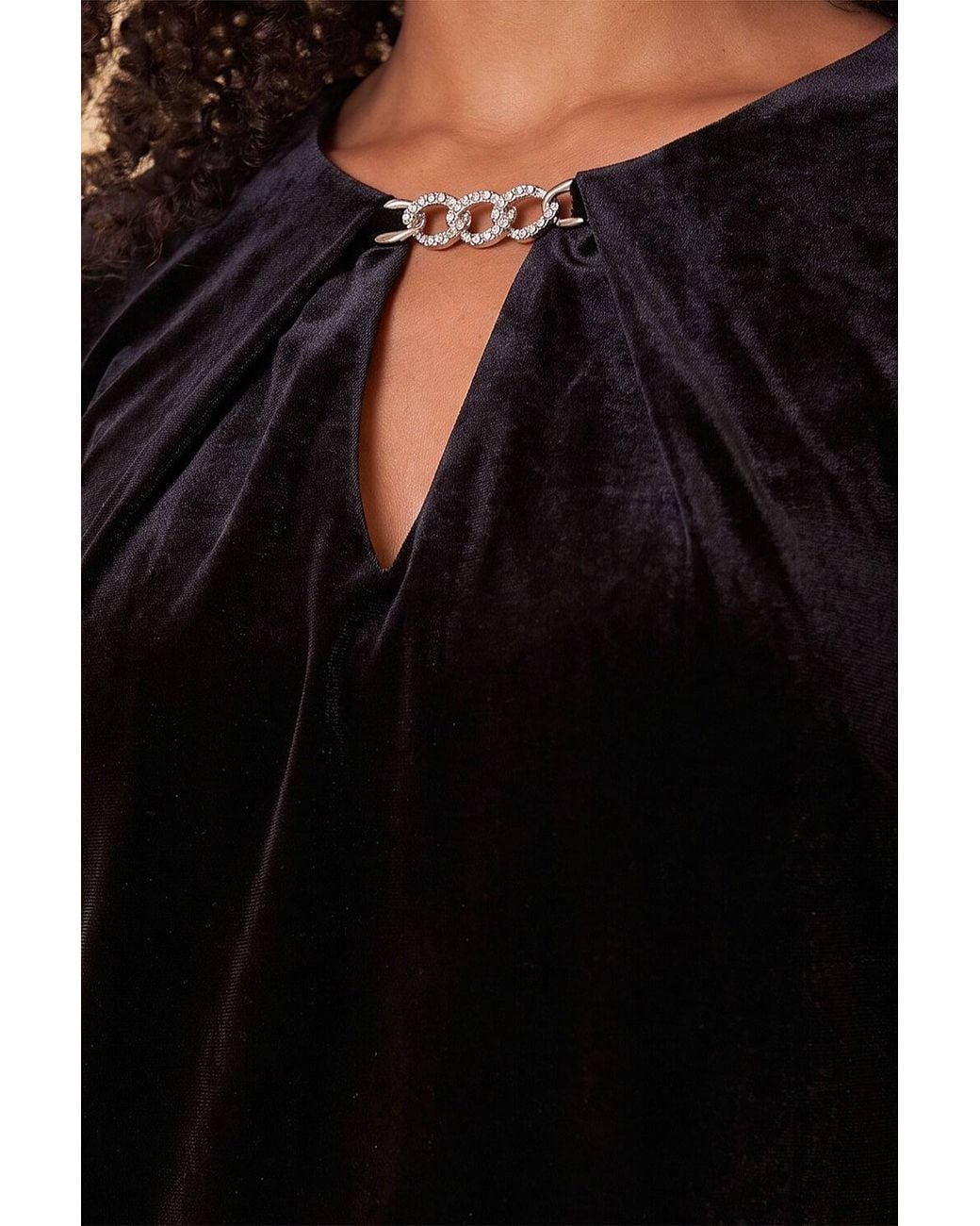 Roman Black Petite Contrast Sleeve Velvet Dress