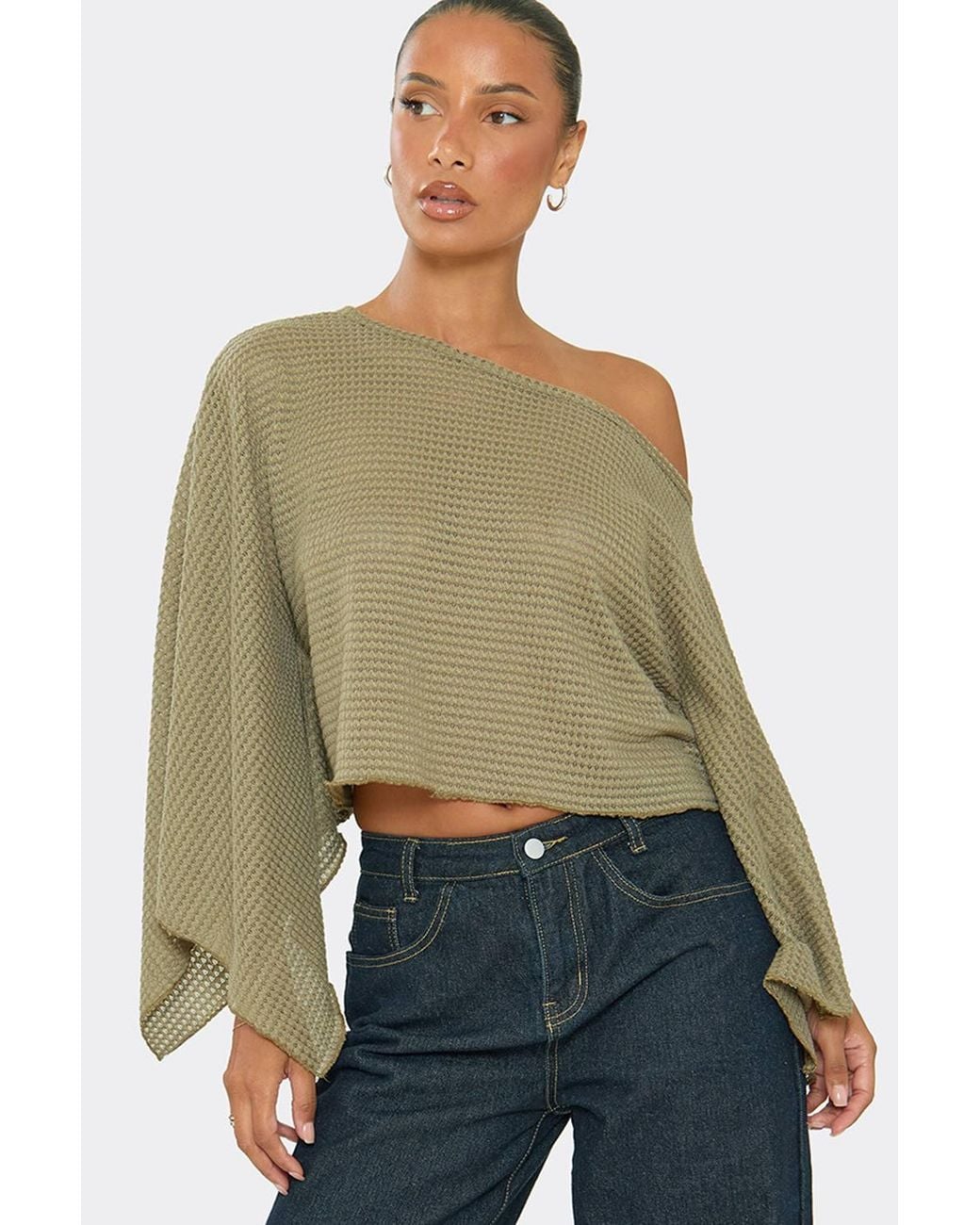 EGO Green Long Sleeve Off-The Shoulder Top