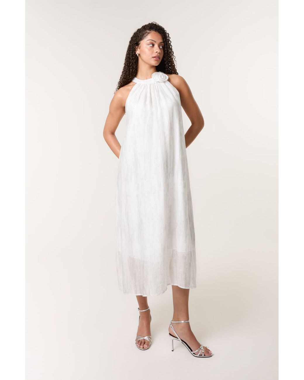 Blue Vanilla Natural Sleeveless Halterneck Midi Dress