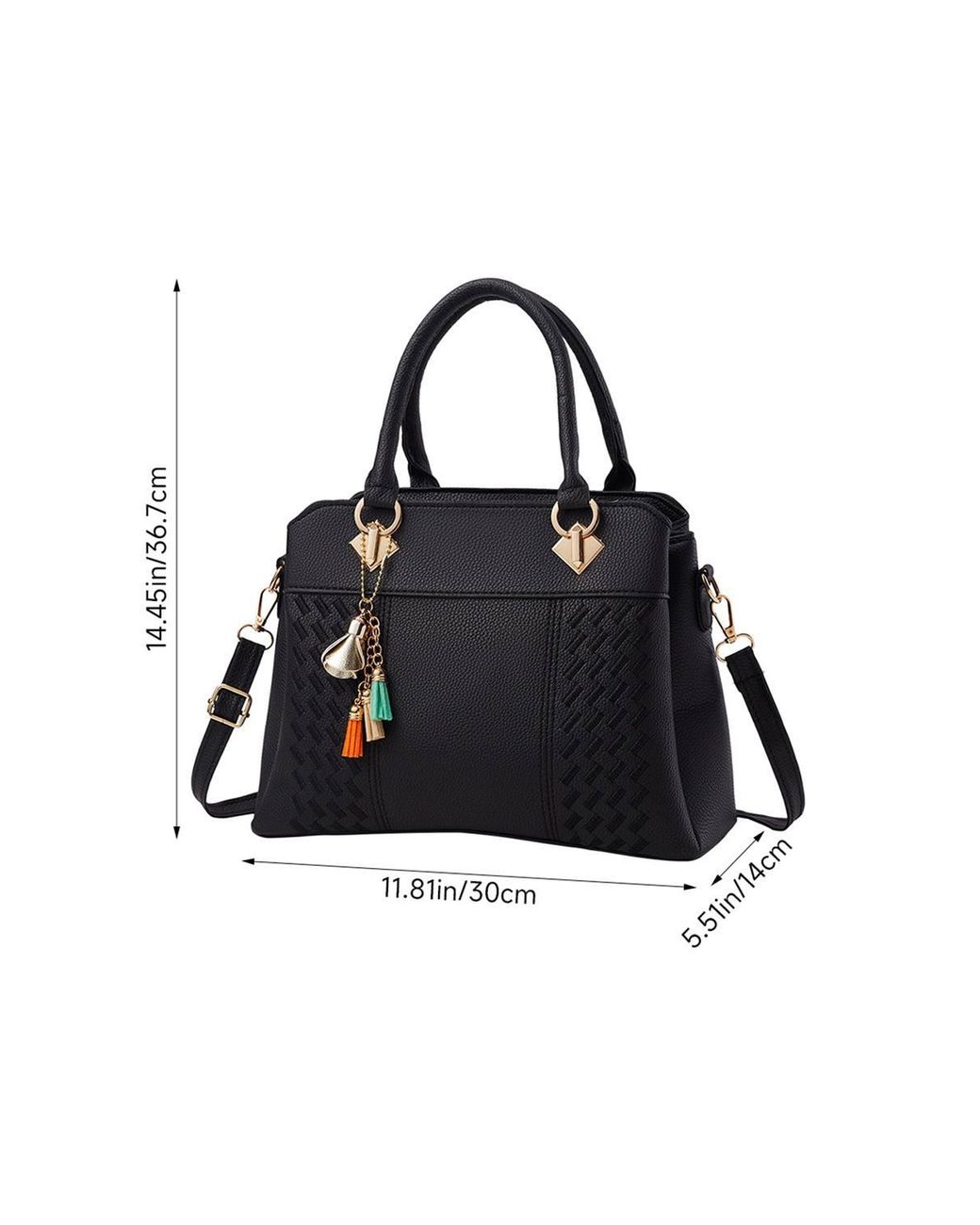 MODISHION Black Minimalist Lychee Grain Handbag With Tassel Pendants
