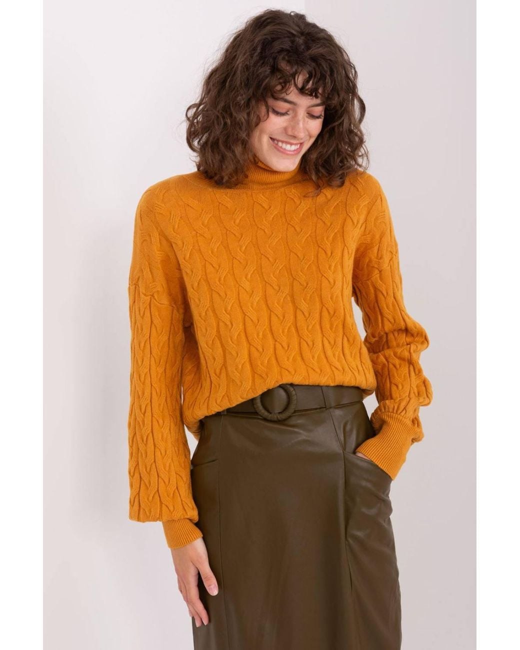 Love Lace Orange Variegated Plaid Turtleneck Long Sleeve Sweater Style 188311