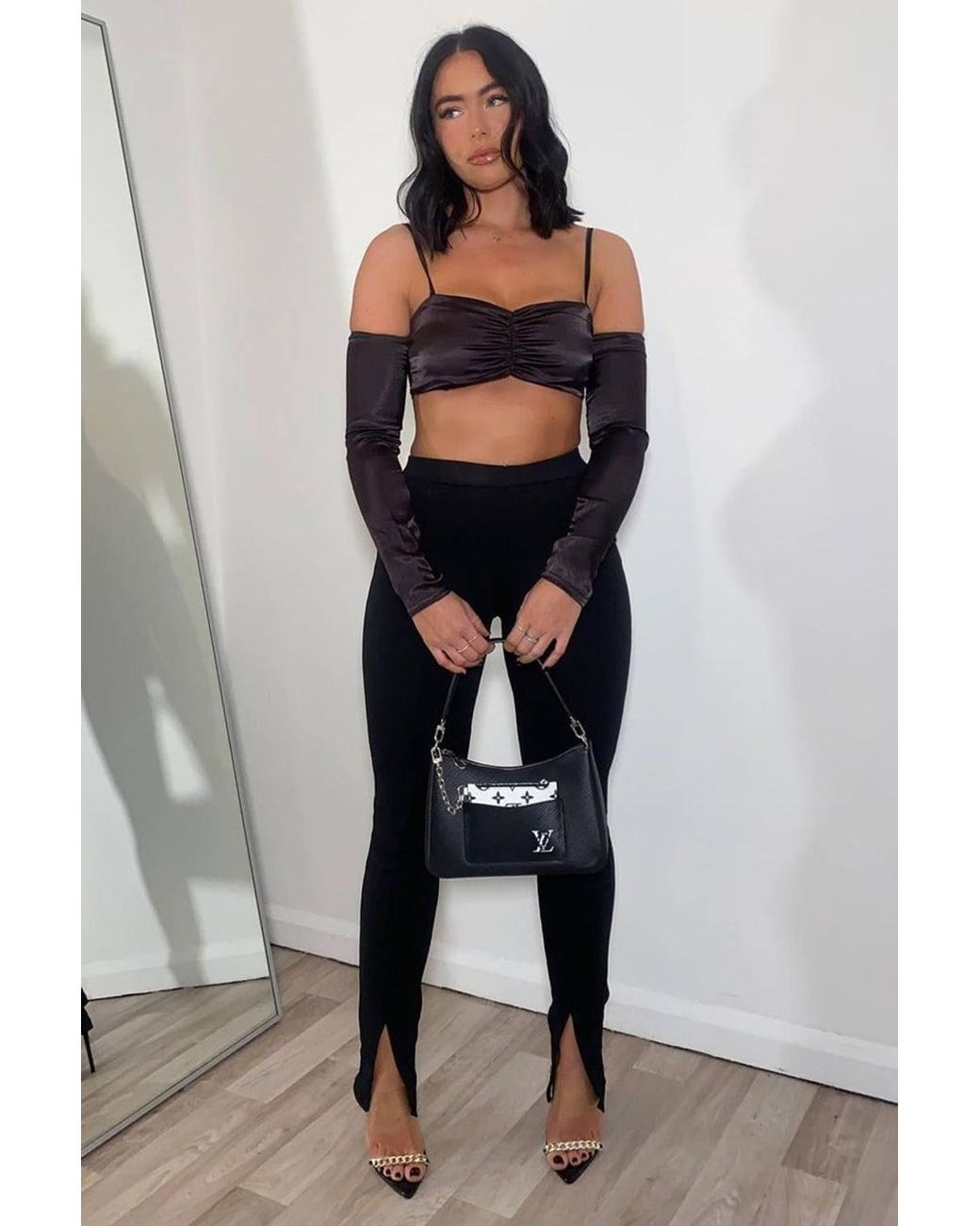 Rebellious Fashion Black Split Front Flared Trousers