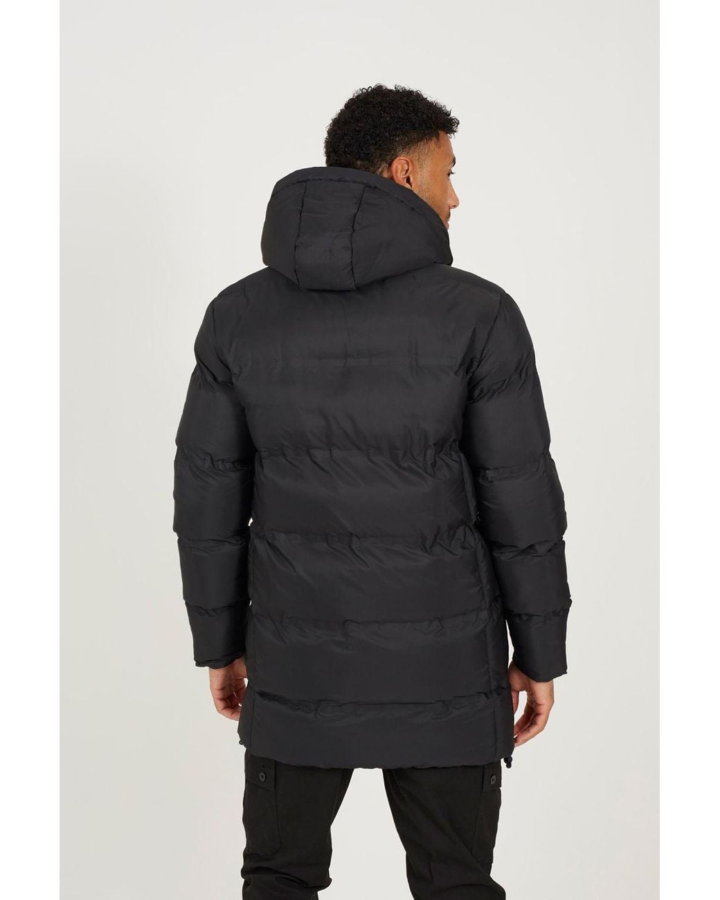 Brave Soul Blue Longline Padded Hooded Jacket for men