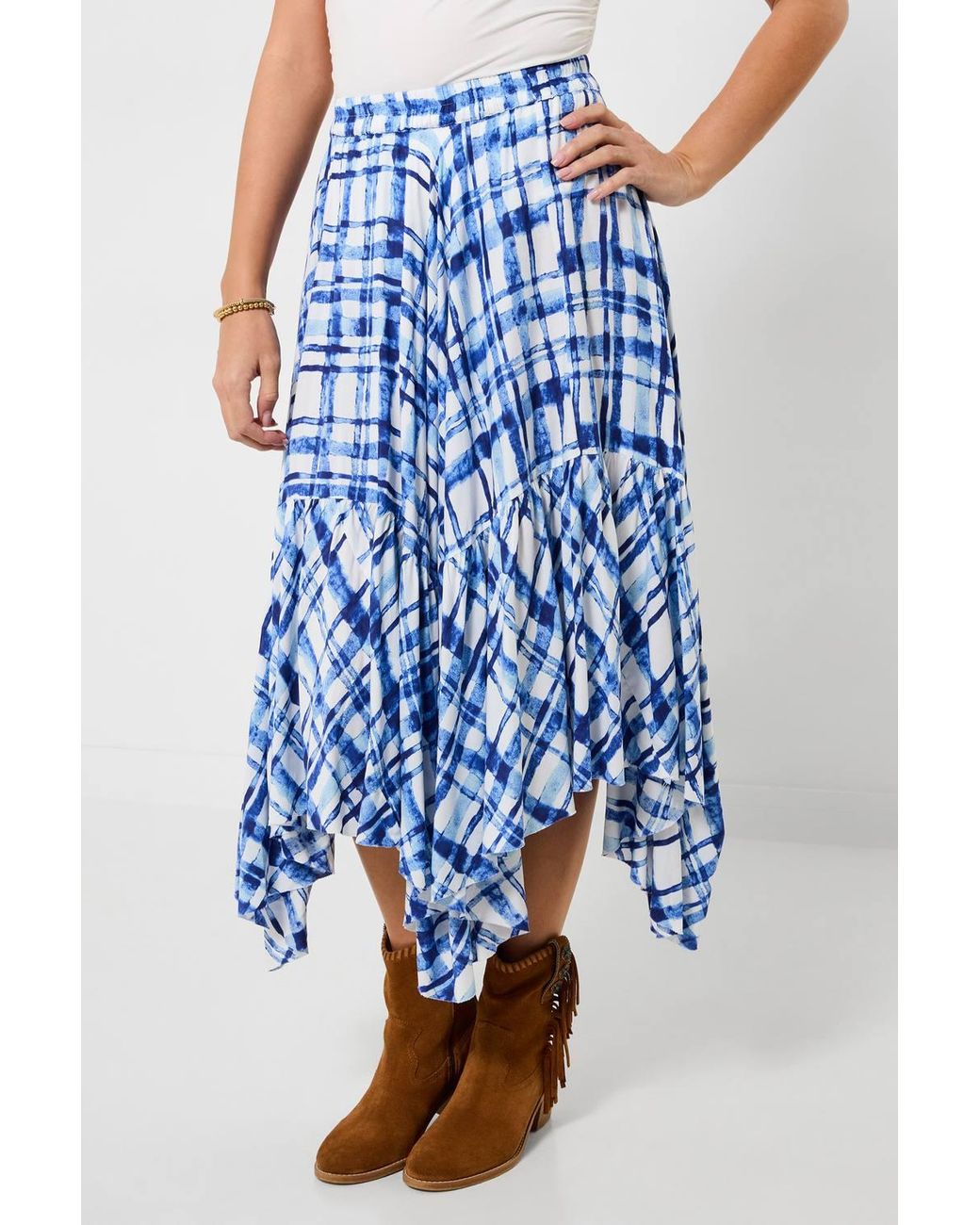 Joe Browns Blue Check Print Hanky Hem Maxi Skirt