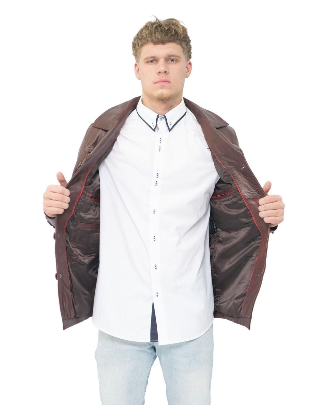 Infinity Leather Brown Vintage Trench Style Leather Coat-Macau for men