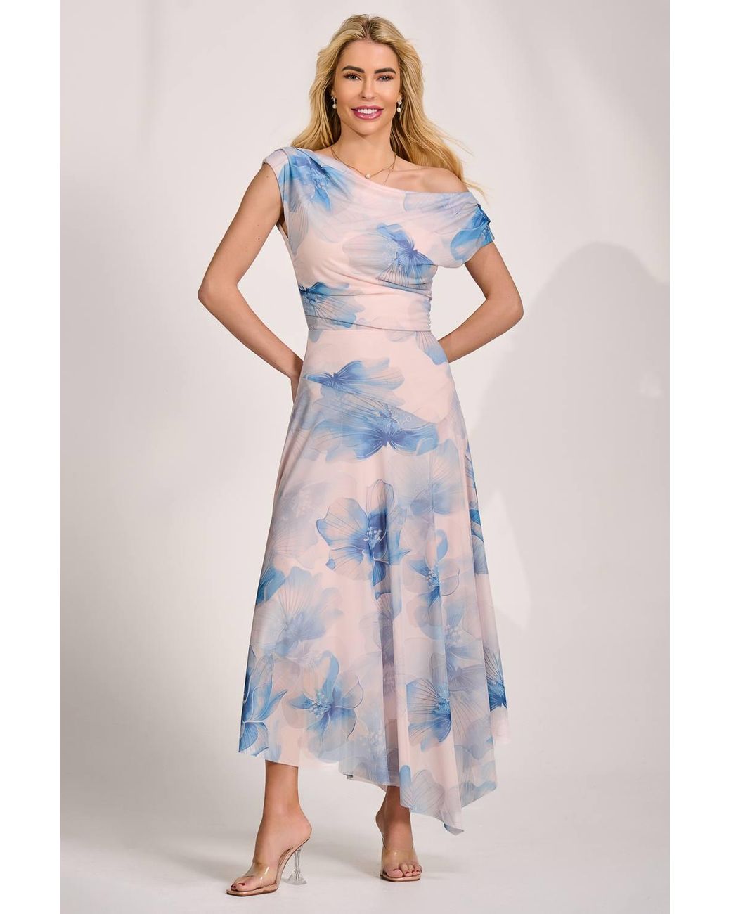 Jolie Moi Multicolor Asymmetric Draped Mesh Maxi Dress