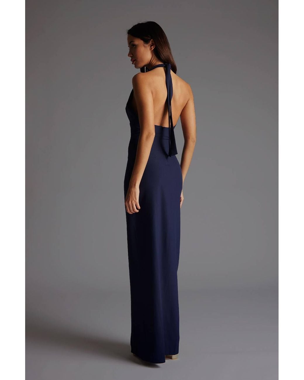 Vesper Blue Halterneck Maxi Dress With Front Split