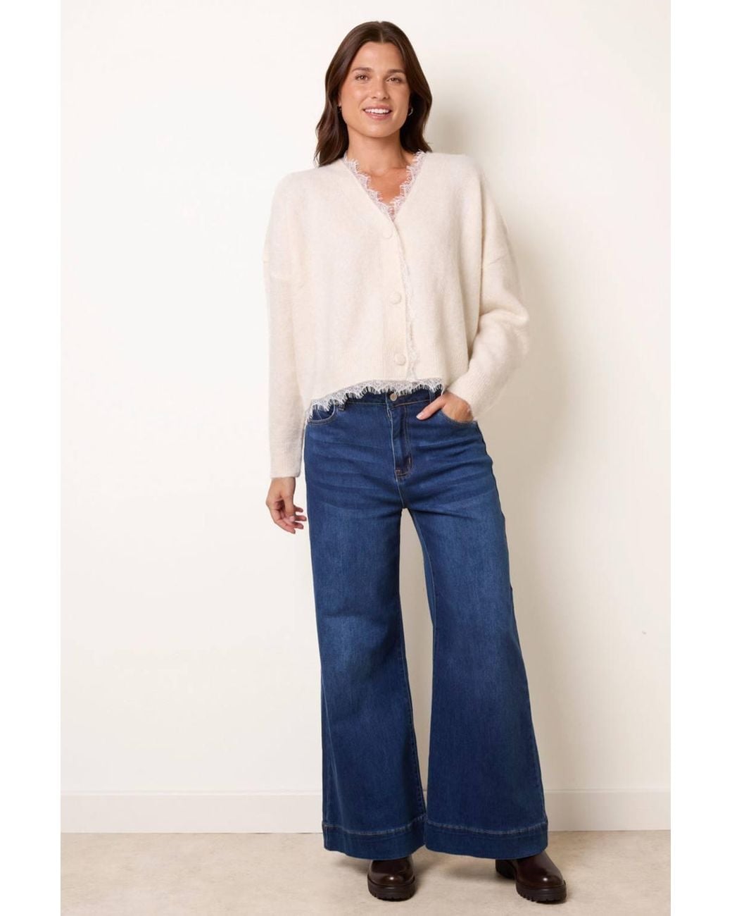 Blue Vanilla Natural Long Sleeve Button Up V-Neck Cardigan