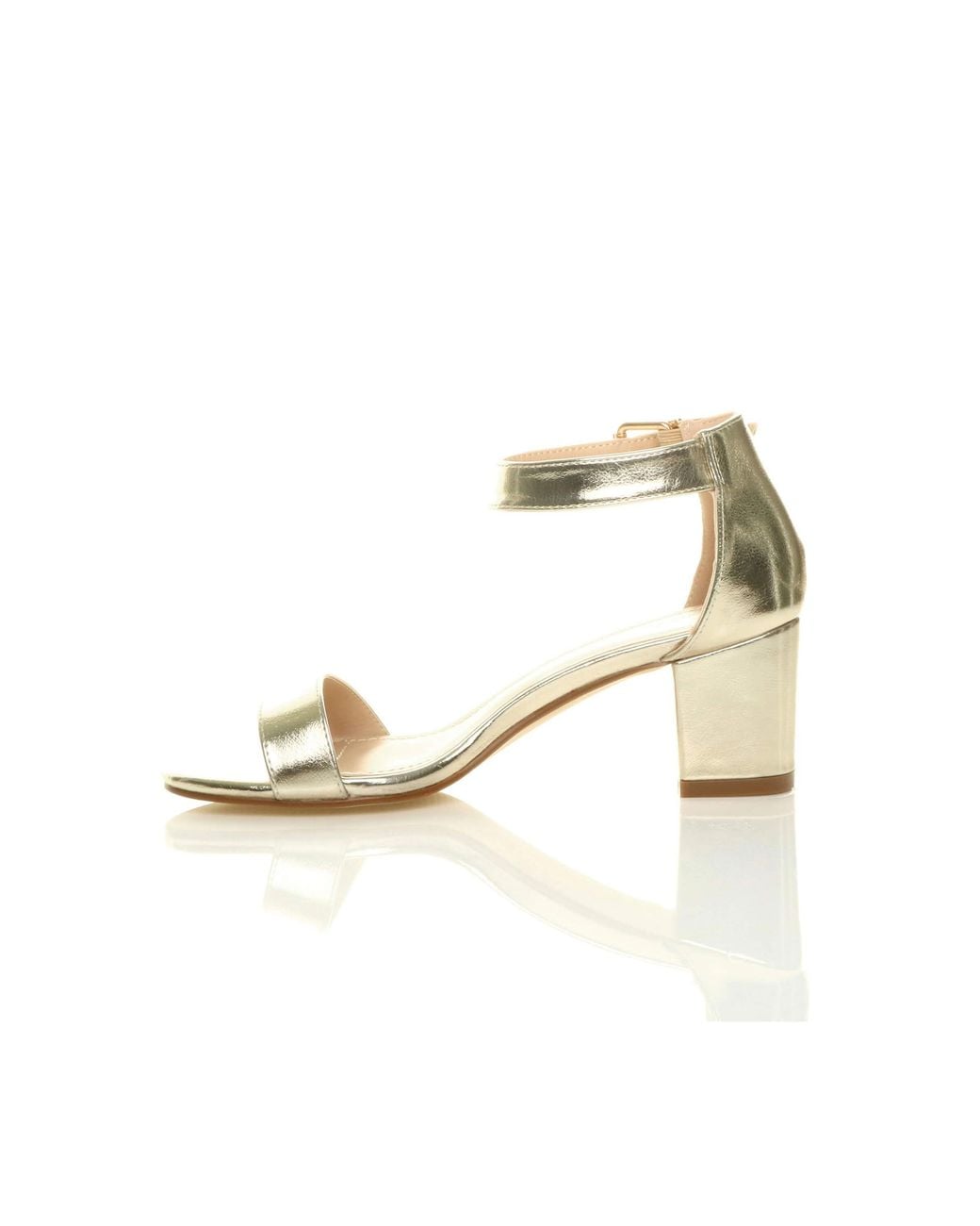 AJVANI Metallic Mid Block Heel Ankle Strap Sandals
