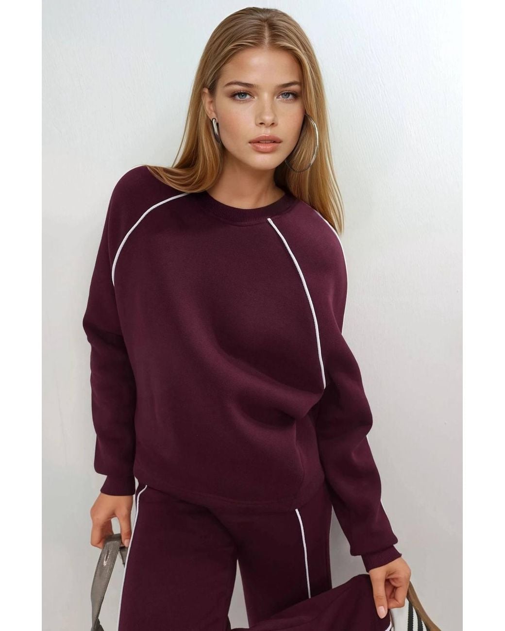 Busem Purple Contrast Binding Long Sleeve Sweatshirt