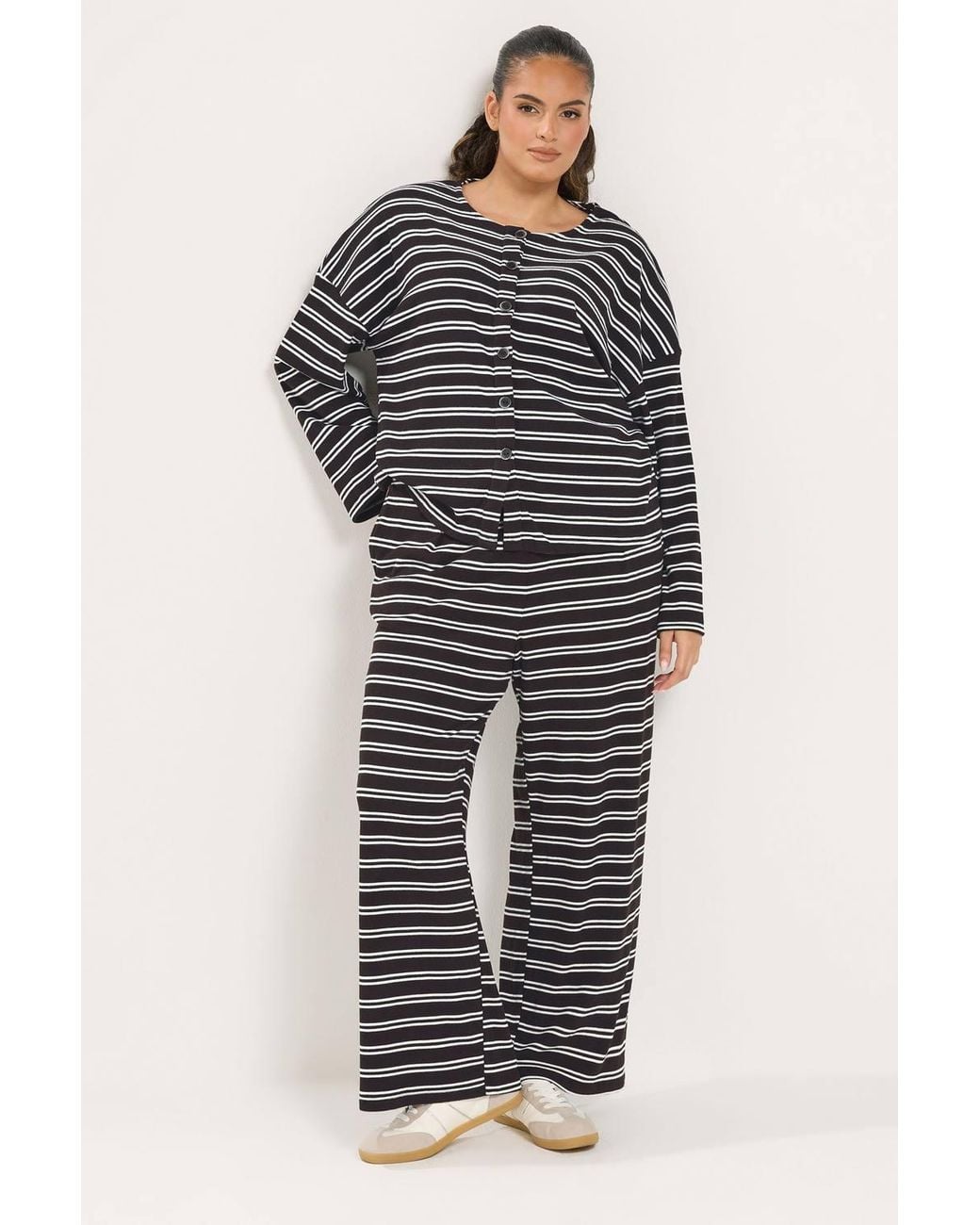 Yours Black Striped Button Up Long Sleeve Top
