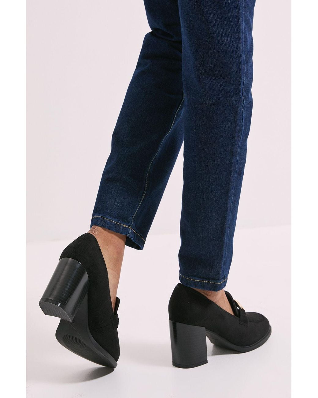 Dorothy Perkins Black Wide Fit Benita Faux Suede Snaffle Detail High Block Heeled Loafers