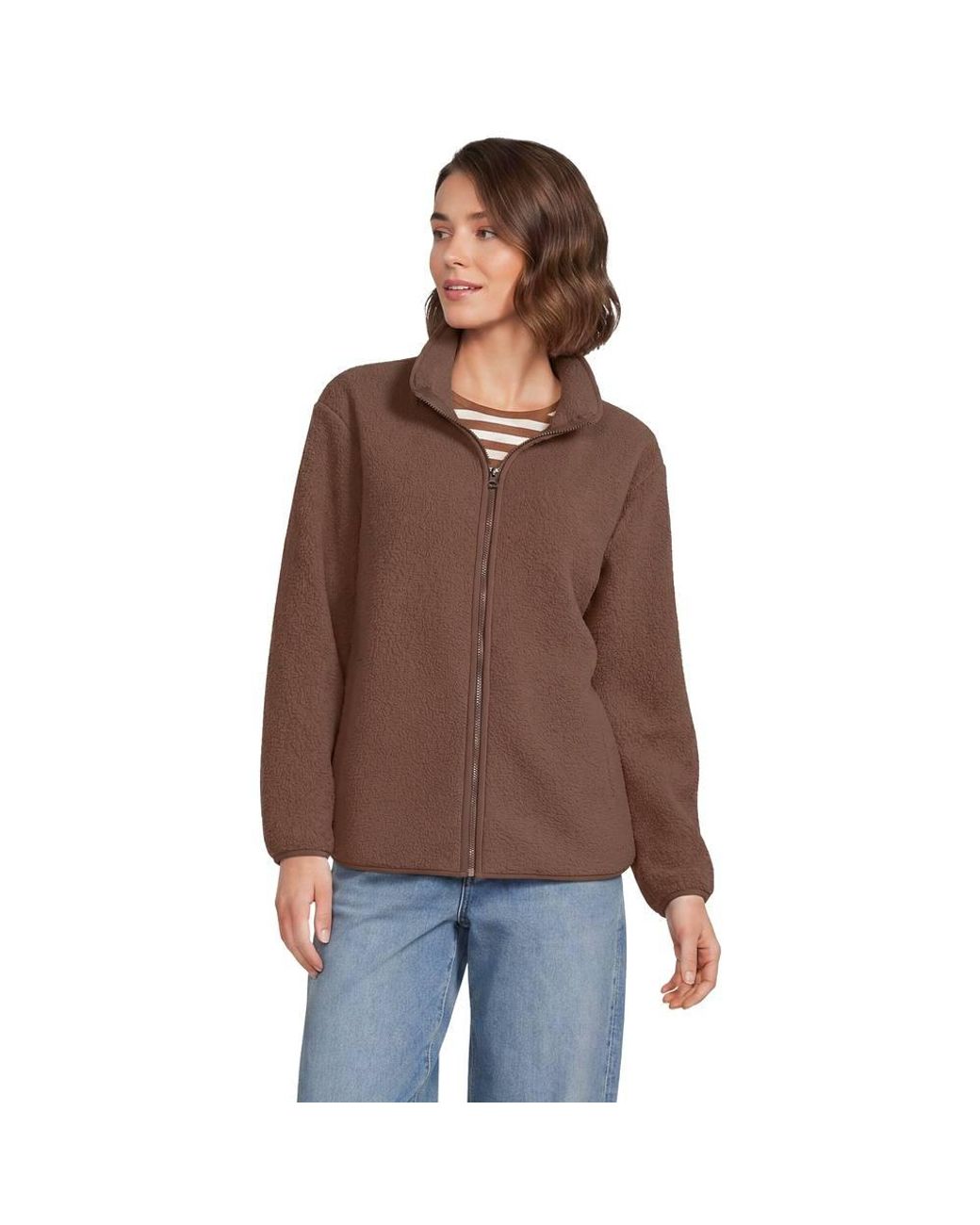 Lands' End Brown Sherpa Fleece Full Zip Jacket