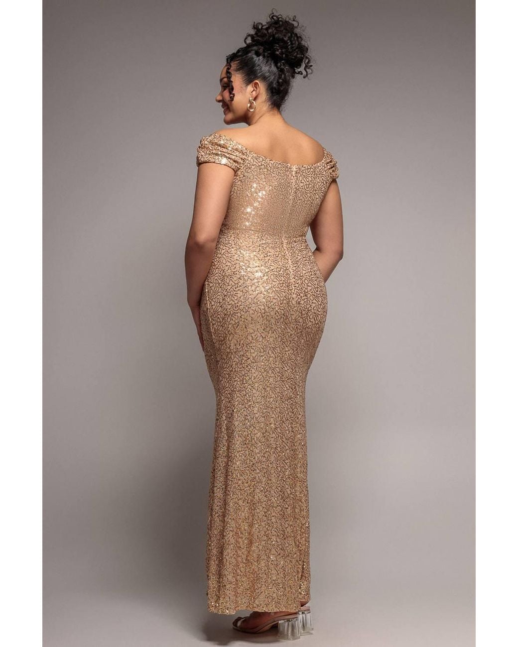 Goddiva Brown Cap Sleeve Iridescent Sequin Cowl Maxi Dress