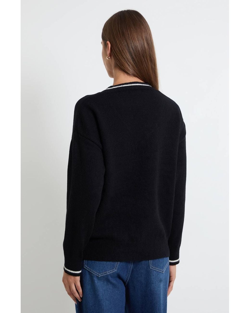 Wallis Blue Scarf Detail V Neck Knitted Jumper