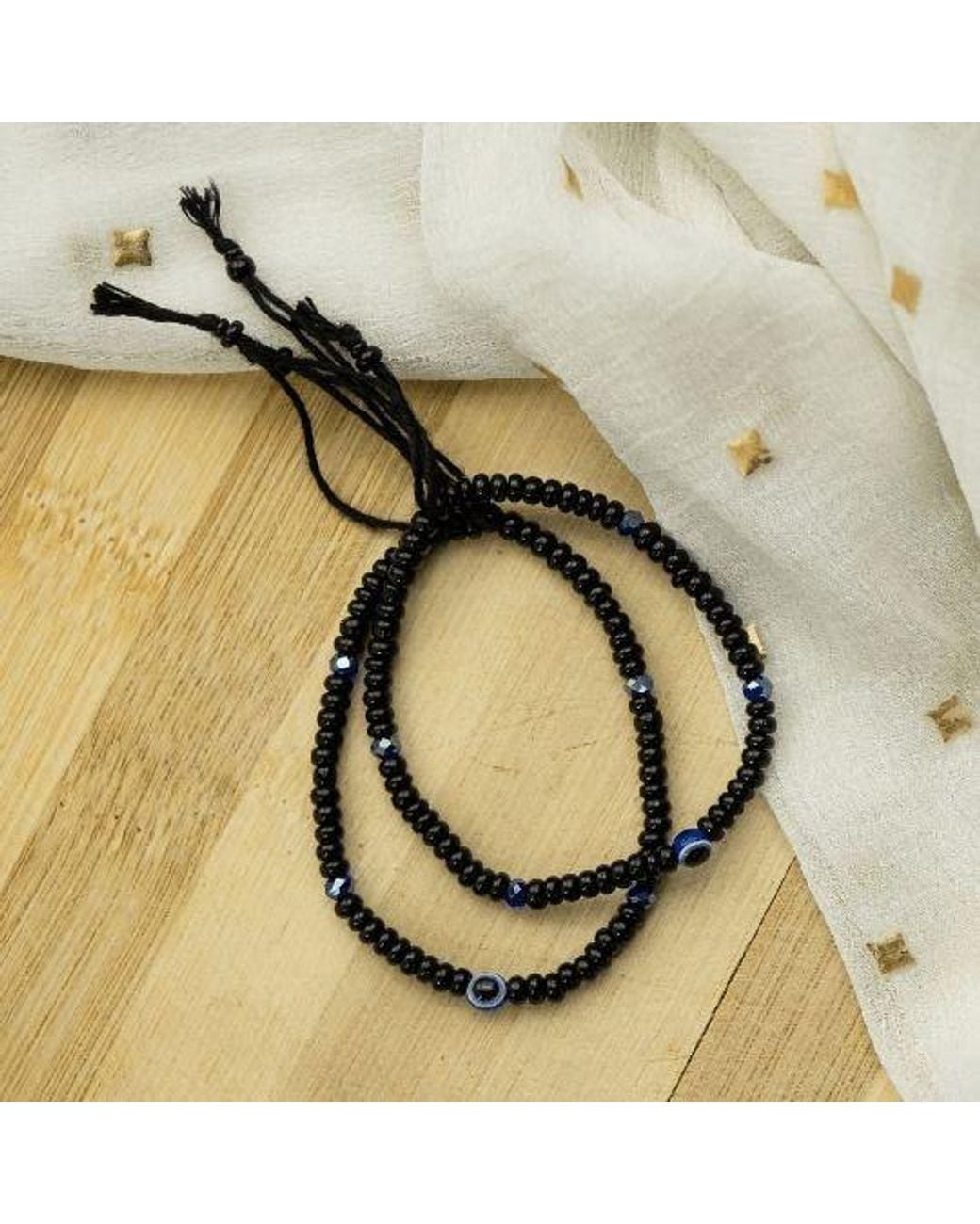 The Colourful Aura Natural Girl's 1 Pcs Adjustable Evil Eye Slim Beads Nazaria Bracelet For Kids & New Borns