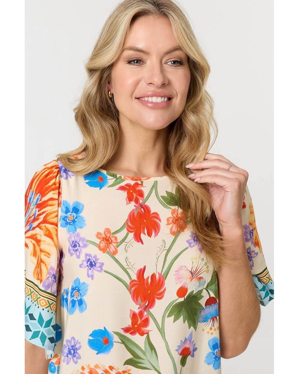 Izabel London Orange Floral Border Print Short Shift Dress