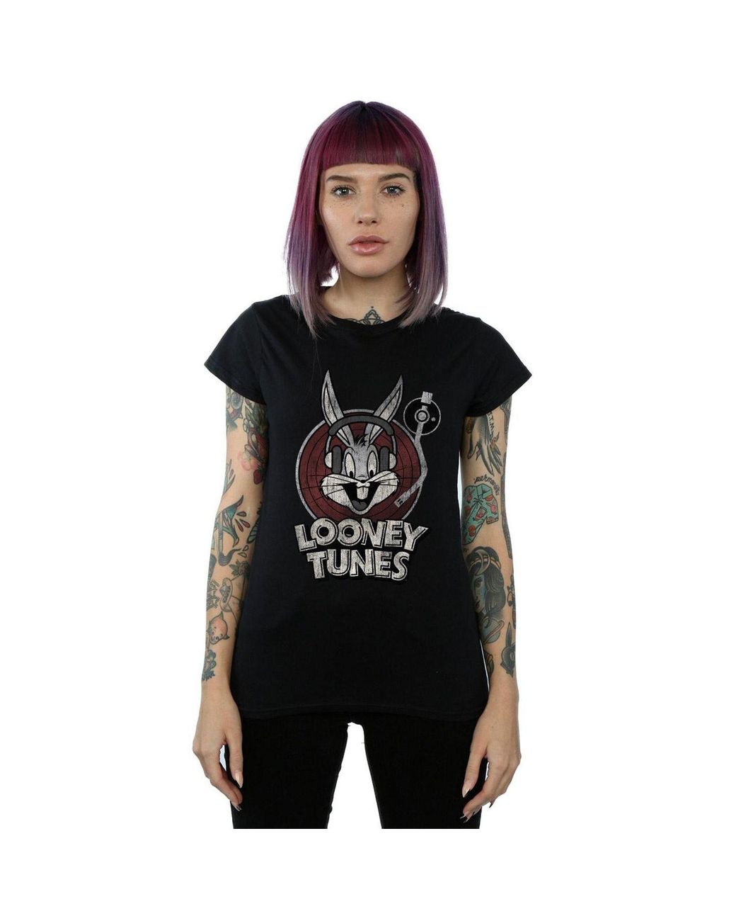 Looney Tunes Black Bugs Bunny Logo Cotton T-Shirt