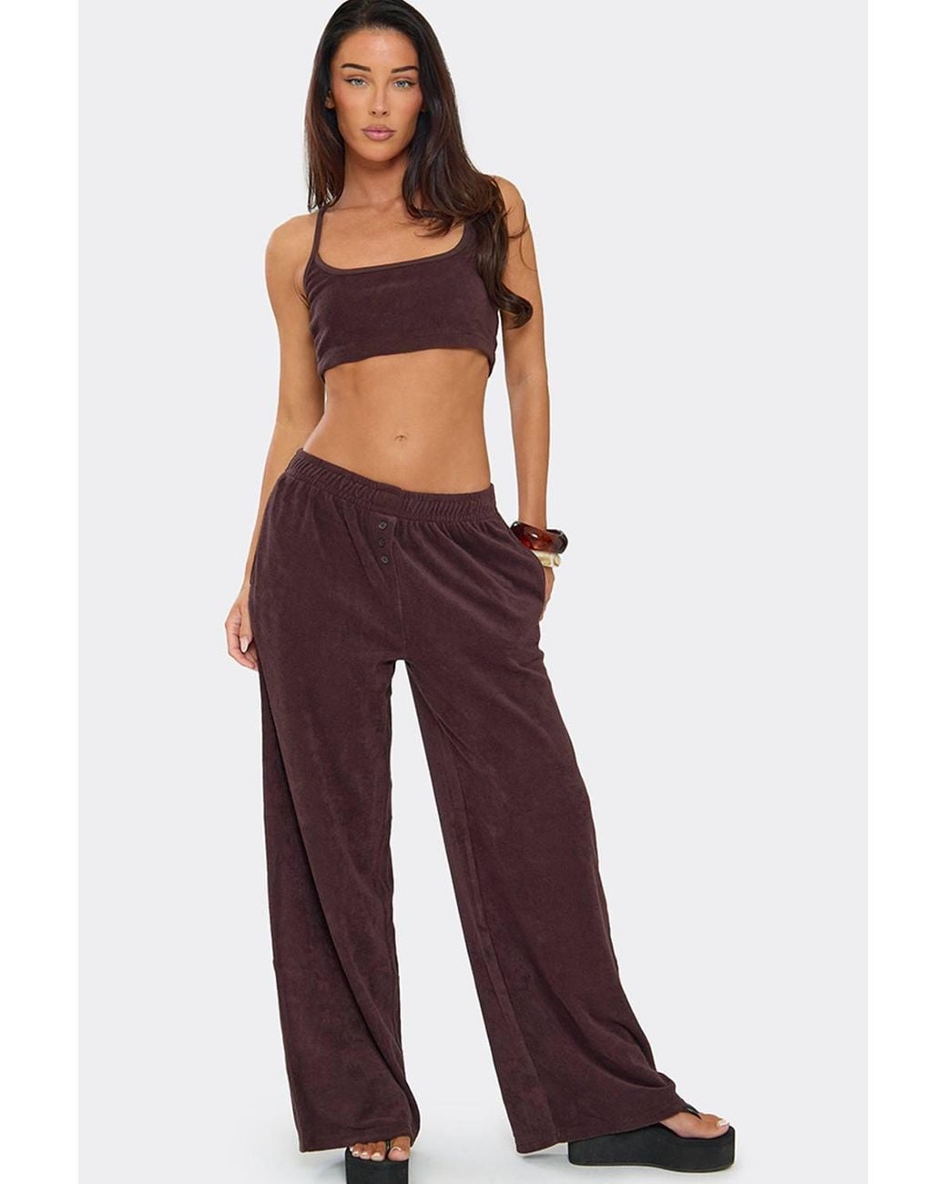 EGO Red Wide Leg Button Low Rise Joggers