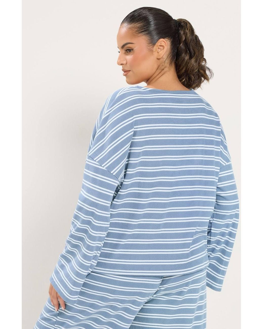 Yours Blue Striped Button Up Long Sleeve Top