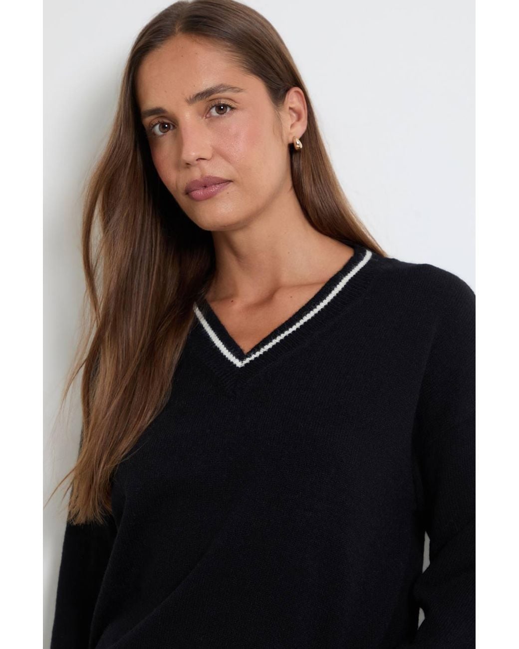 Wallis Blue Scarf Detail V Neck Knitted Jumper