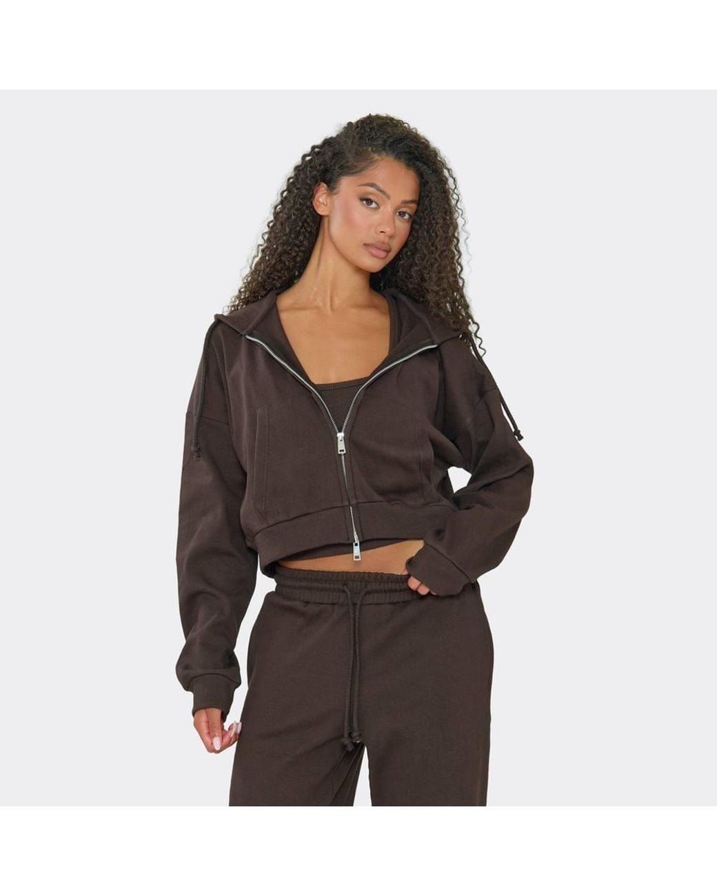EGO Black Long Sleeve Zip Ribbed Hoodie