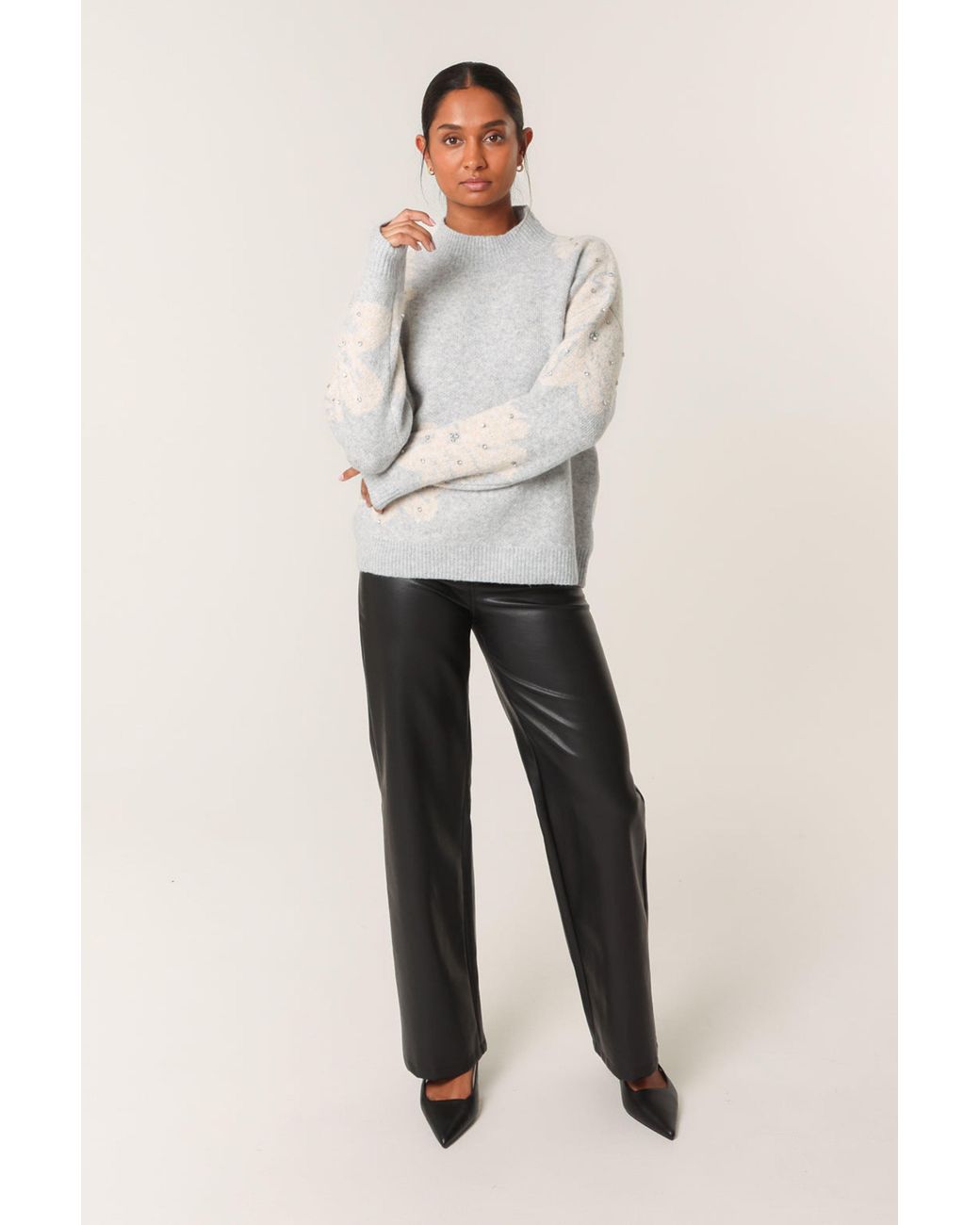 Blue Vanilla White Long Sleeve Round Neck Jumper