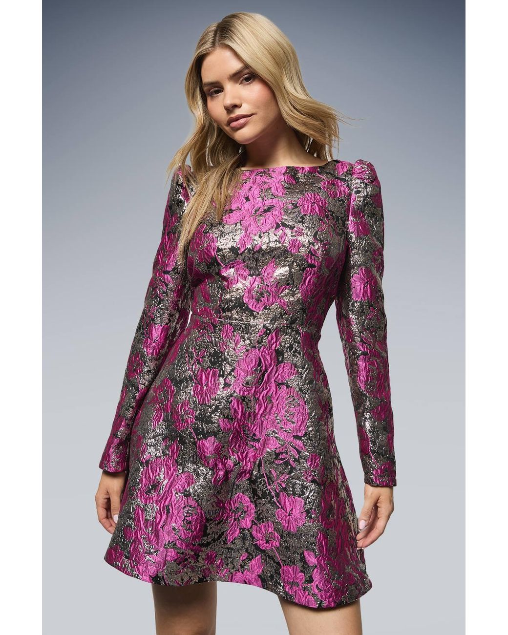 Dorothy Perkins Purple Dp Luxe Metallic Jacquard Long Sleeve Mini Dress