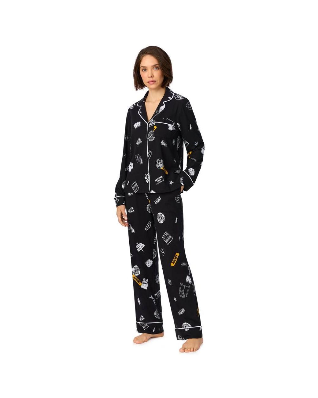 DKNY Black Long Sleeve Notch Top & Pant Sleep Set