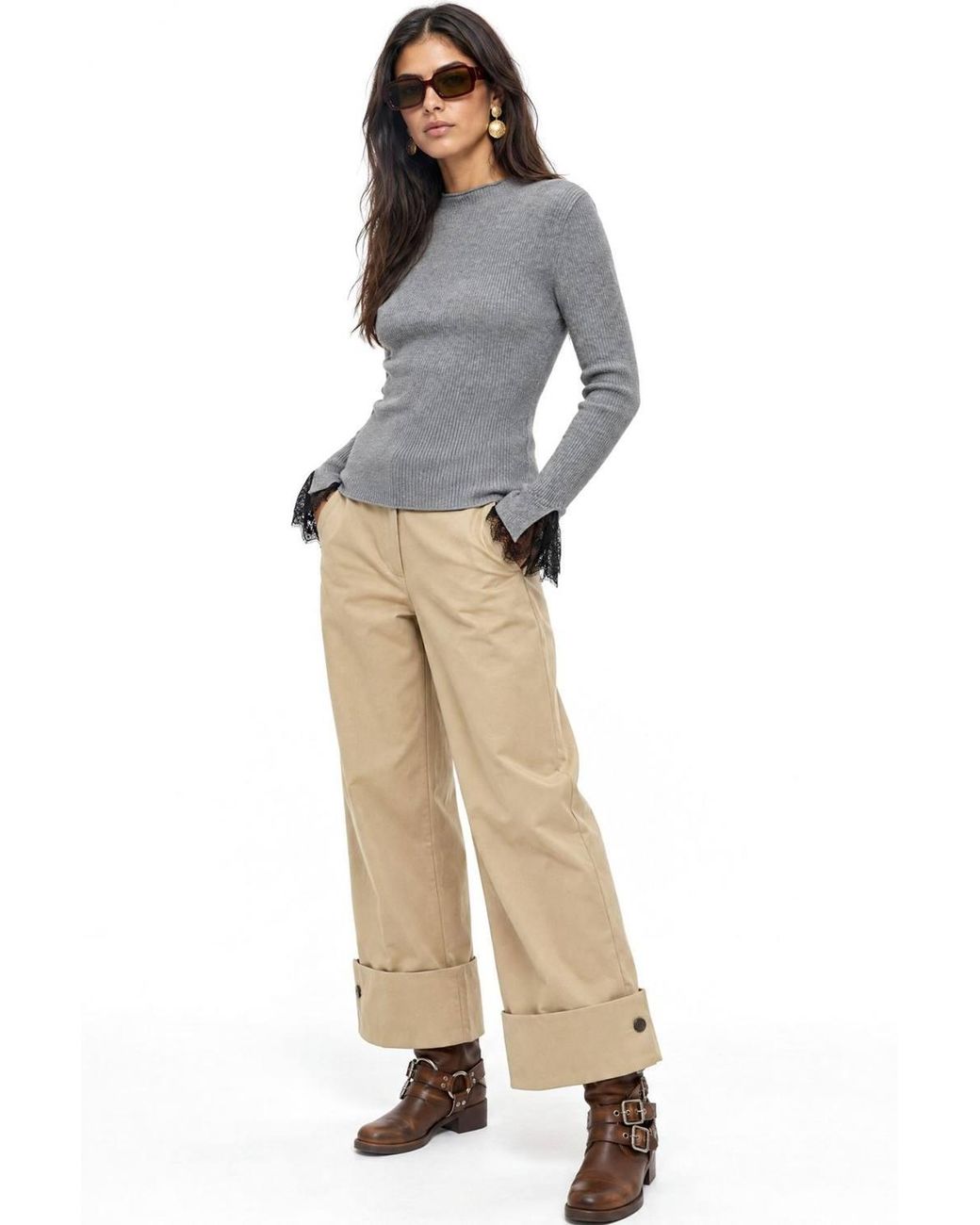 MixRay Gray Slim Fit Ribbed Knit Sweater With Crew Neck