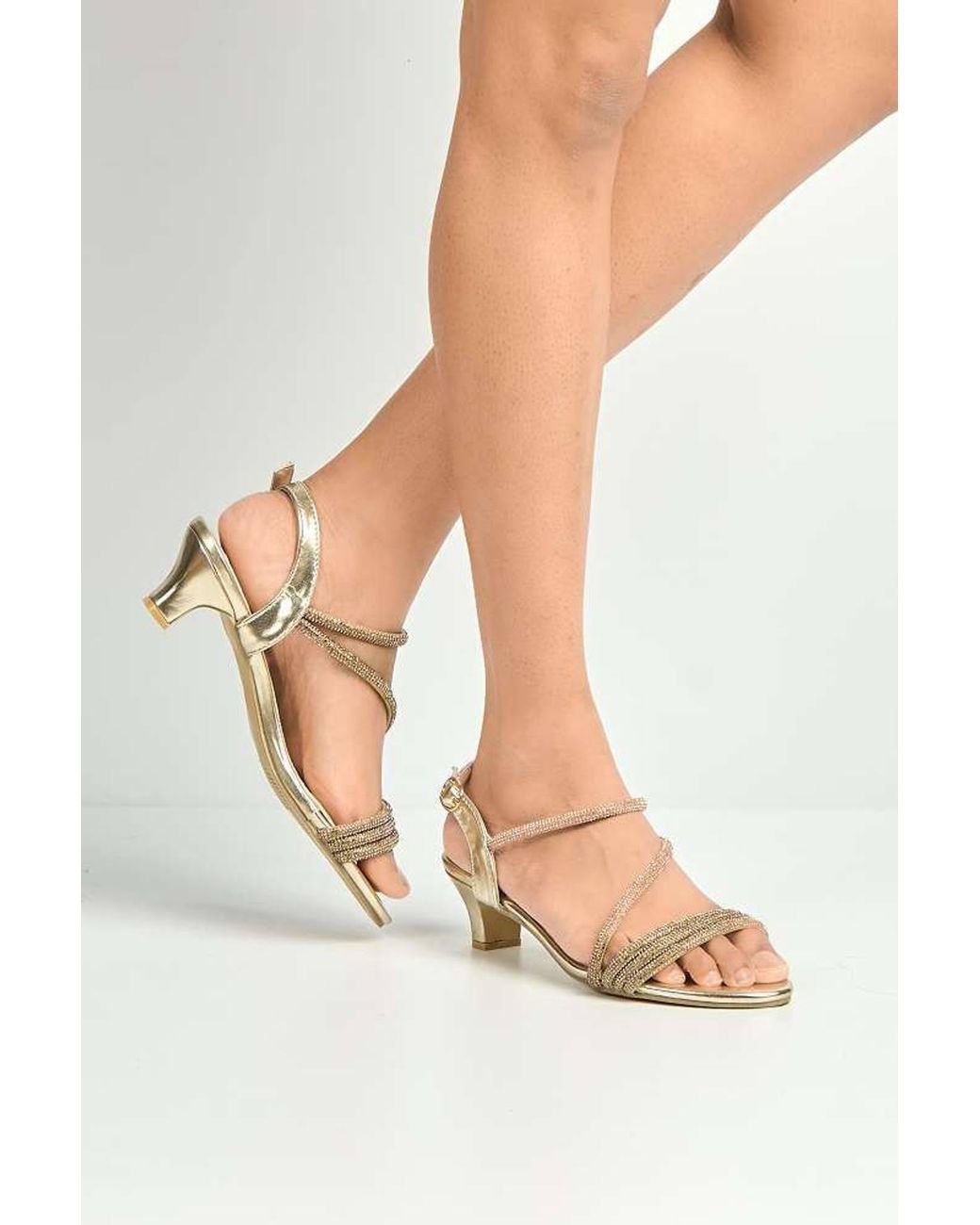 Miss Diva Metallic Elena Diamante Embellished Band Low Heel Strappy Sandals