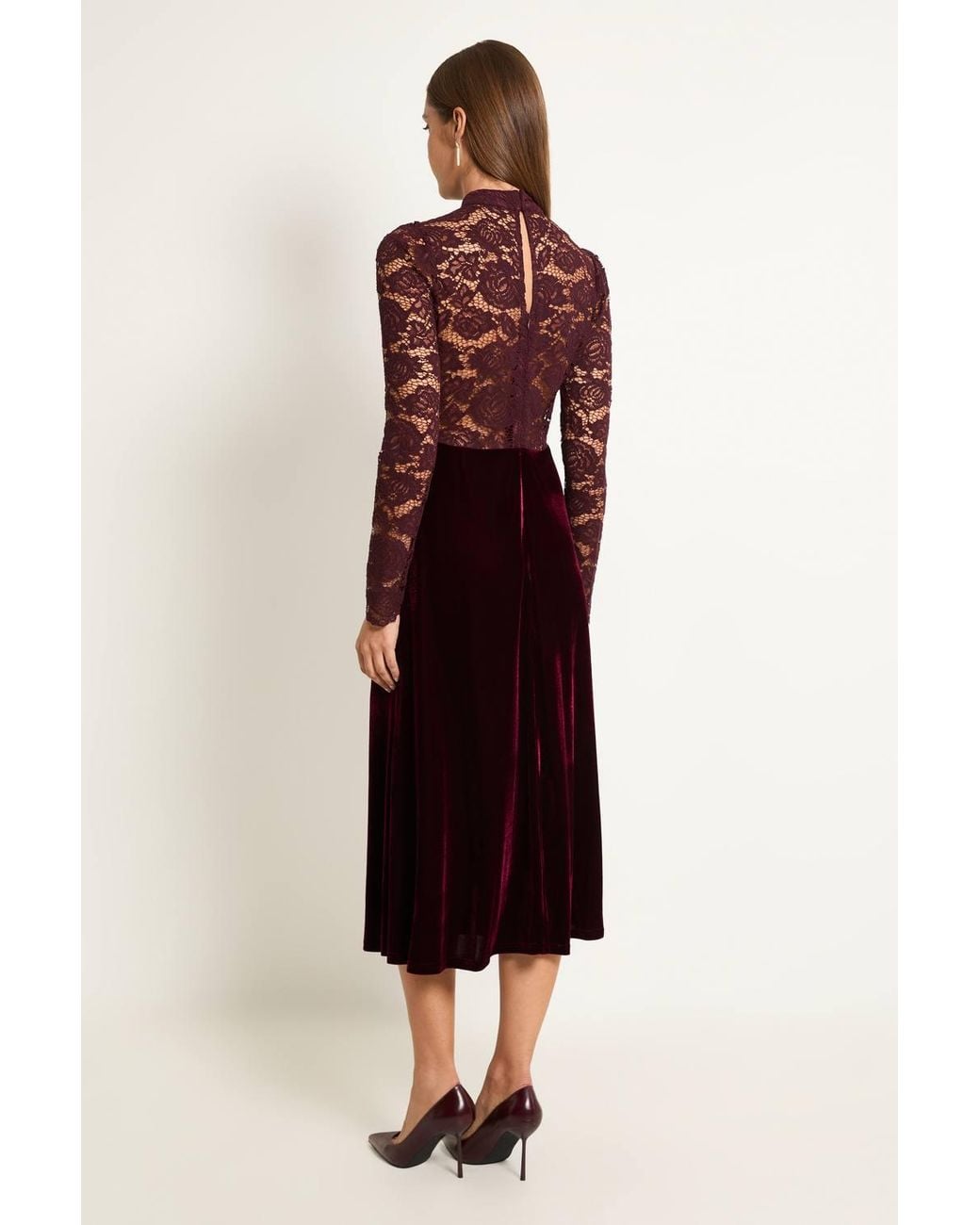 Wallis Red Lace High Neck Fit & Flare Dress