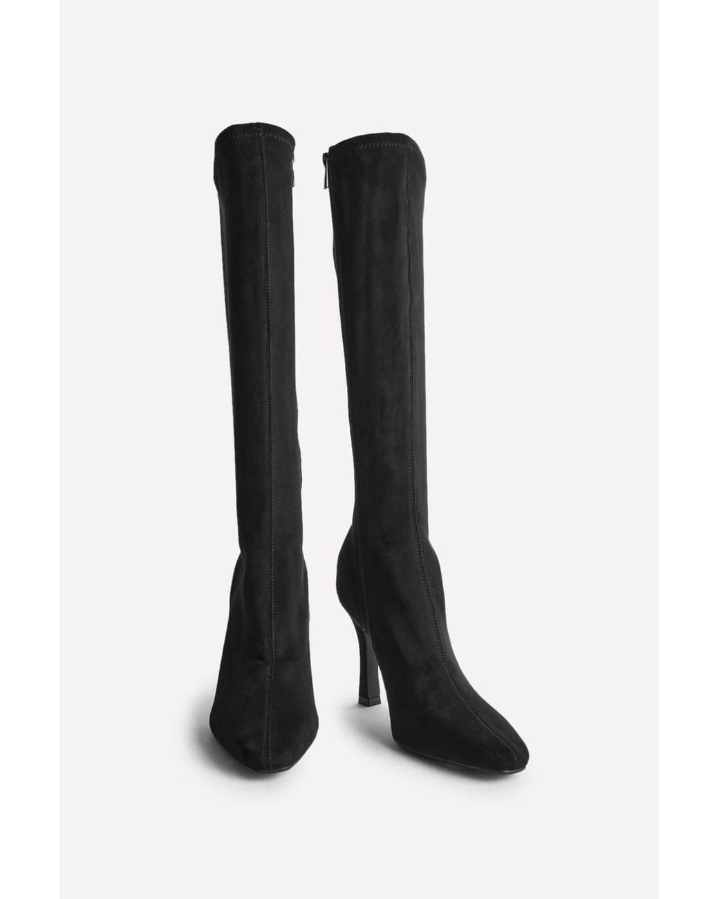 Linzi Black Alexia Faux Suede Stretch High Leg Boots