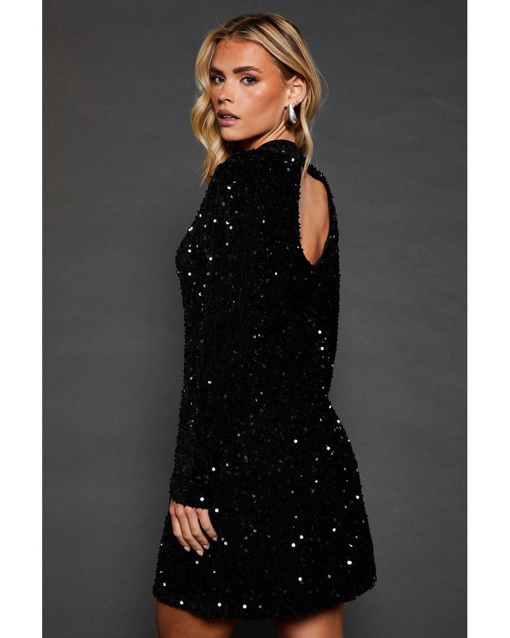 Dorothy Perkins Black Petite Velvet Sequin Mini Dress