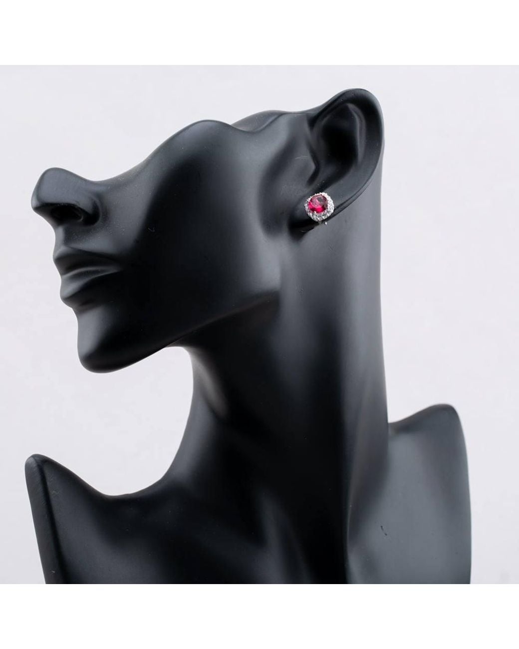T.H.Baker Red Sterling Rhodium Plated & Cz Stud Earrings 8.57.0046