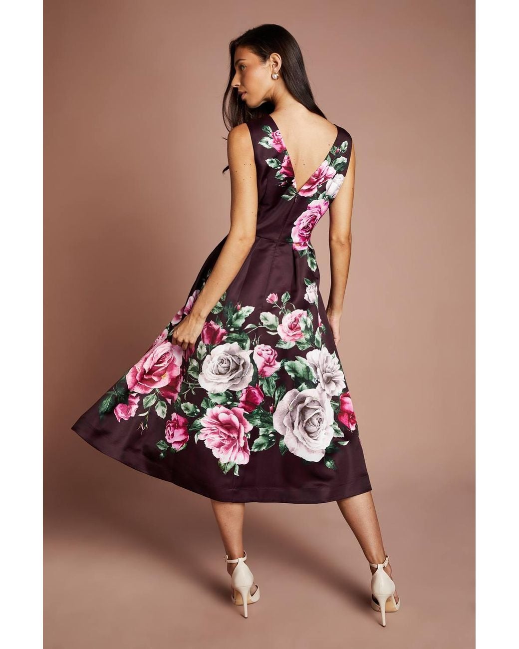 Coast Pocket Structured Satin Placement Print Midi Dress