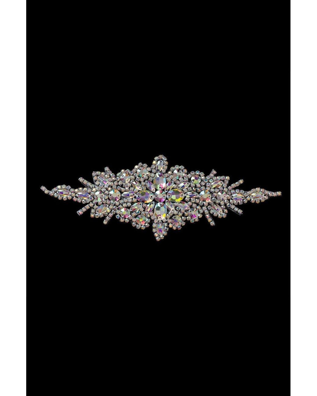 Neel Blue Black Diamante Motif, Rhinestone Patch, Crystal Applique, 24 X 8.5Cm