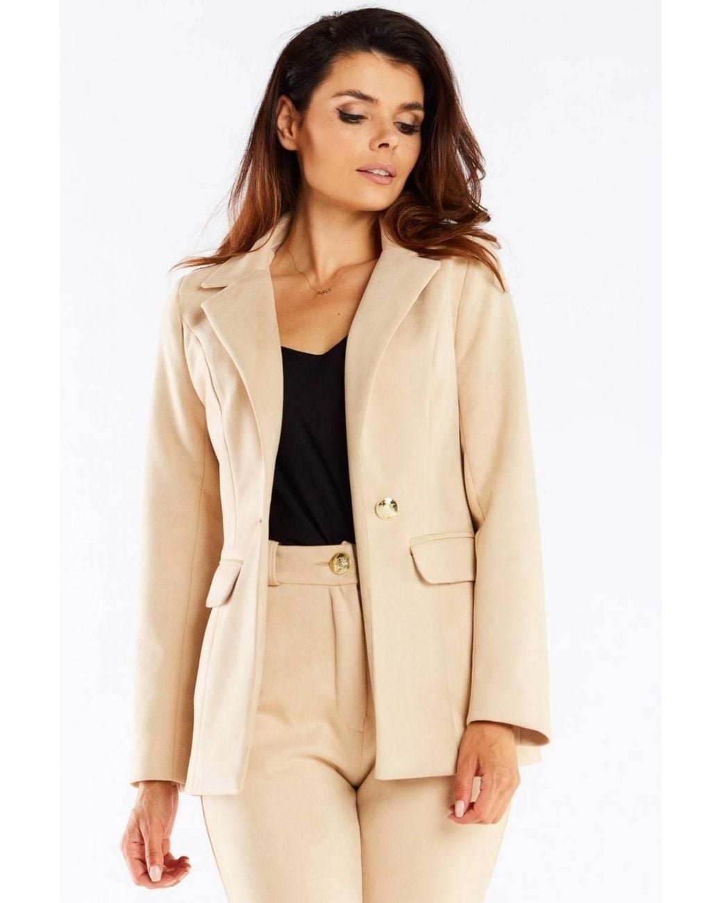 Love Lace Natural Elegant Shawl Collar Jacket With Golden Button Style 166822