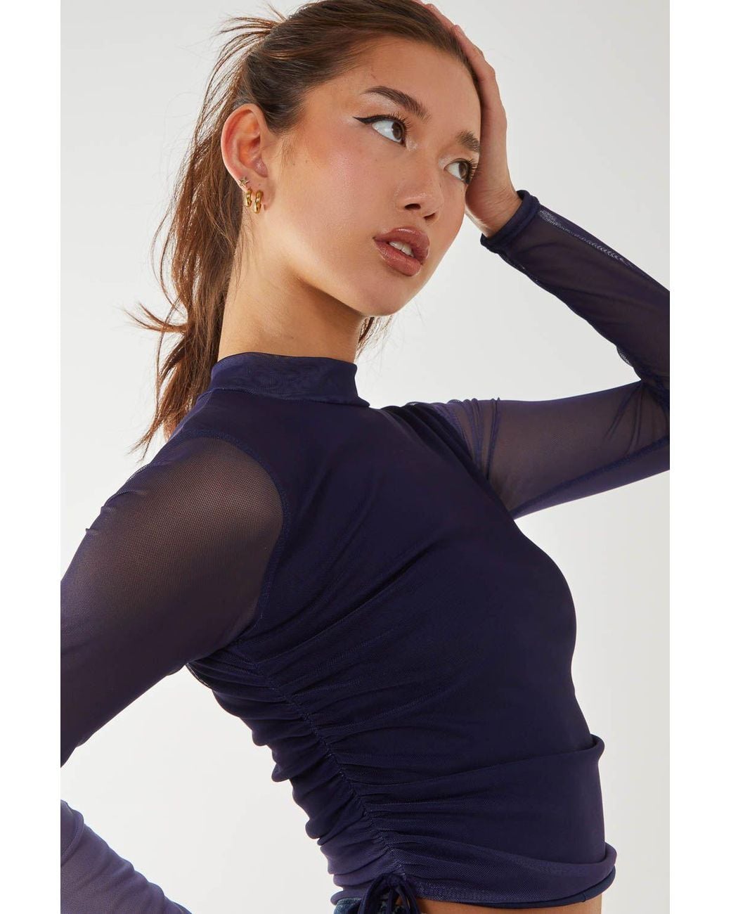 Pink Vanilla Blue Long Sleeve Ombre Mesh Top