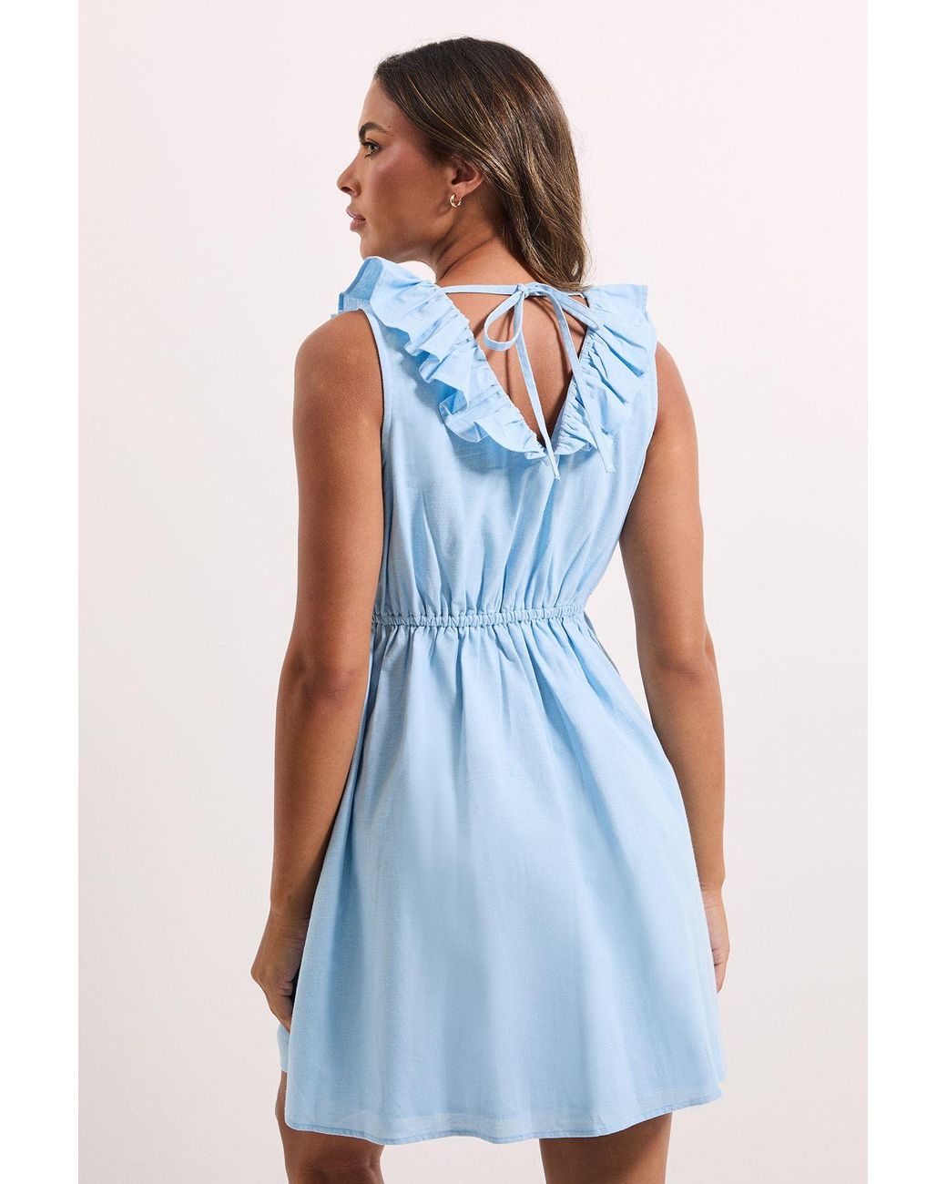 Dorothy Perkins Blue Ruffle Sleeve Tie Back Mini Dress