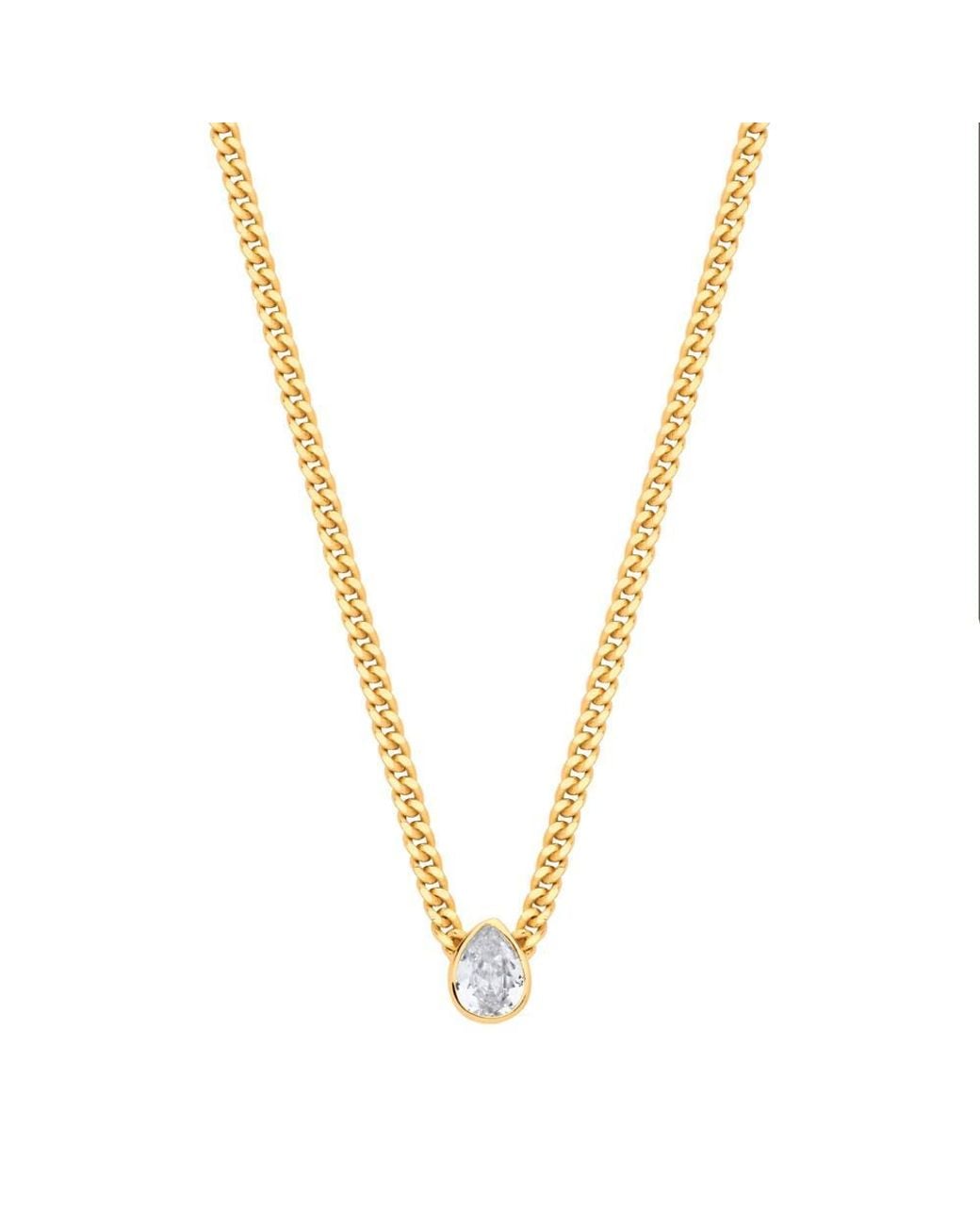 Jewelco London Metallic Gilded Pear Cz Collarette Curb Chain Necklace 3Mm 17.5"