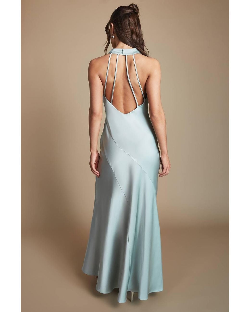 Oasis Green Cowl Halterneck Satin Maxi Bridesmaid Dress