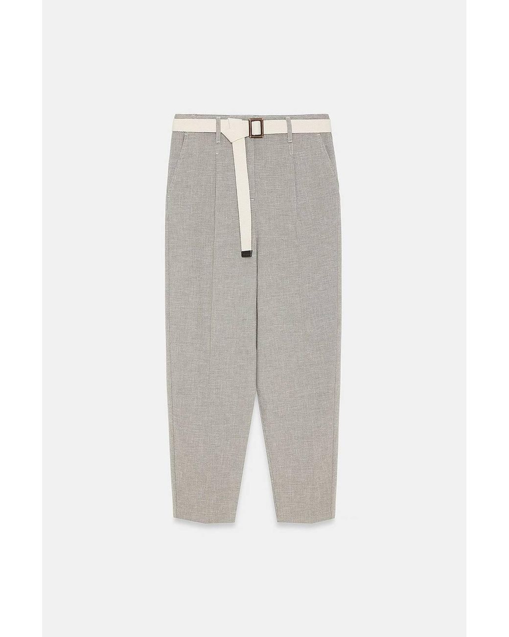 Dilvin Gray Belted Straight-Leg Ankle Trousers