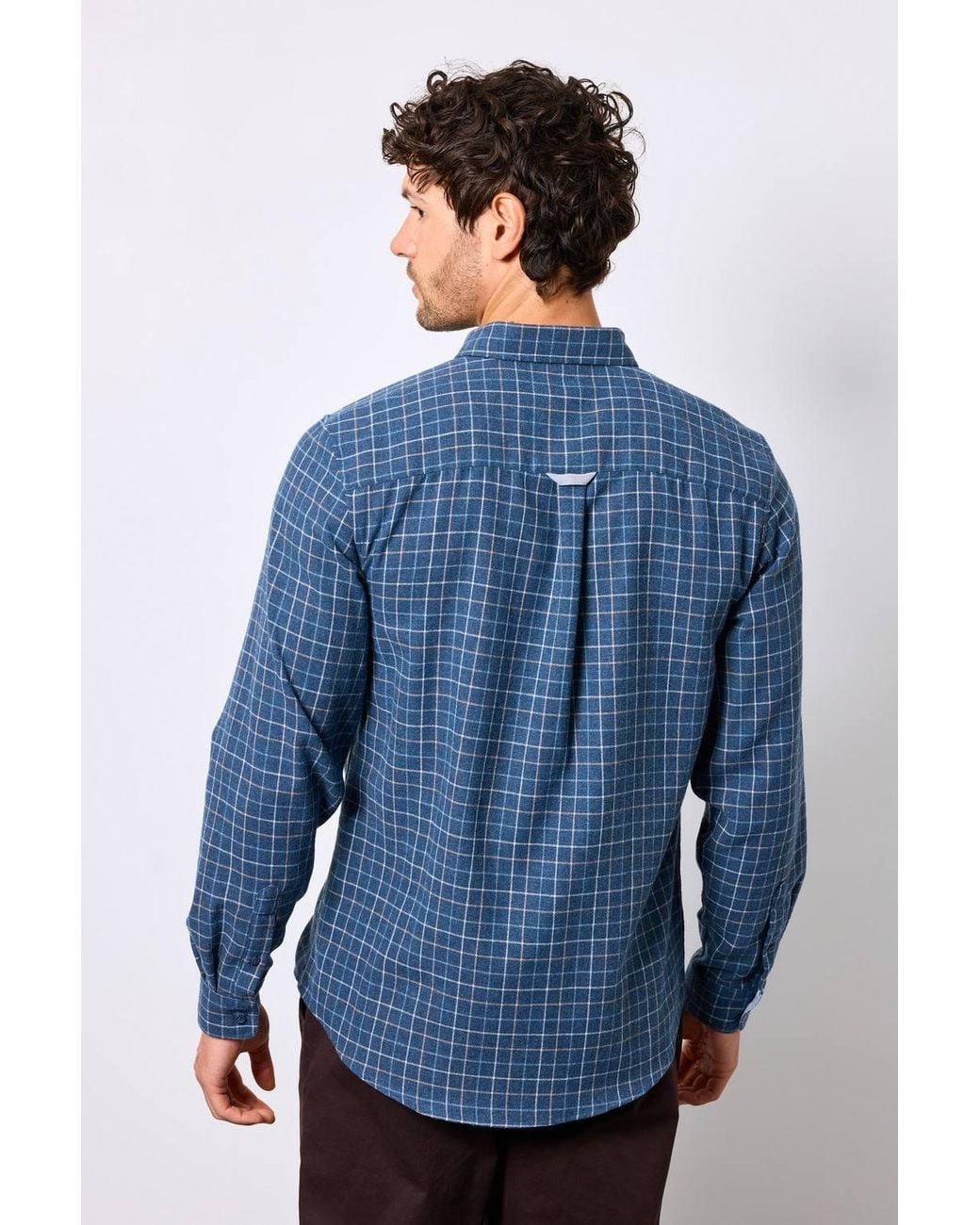 MAINE Blue Brushed Windowpane Check Long Sleeve Shirt for men