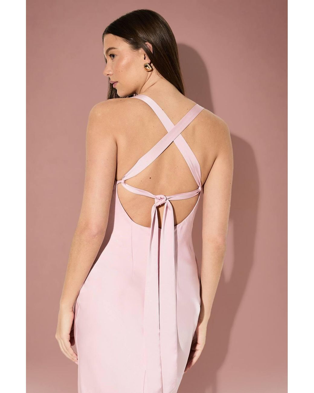 MissPap Pink Premium Satin Cowl Neck Fishtail Maxi Dress