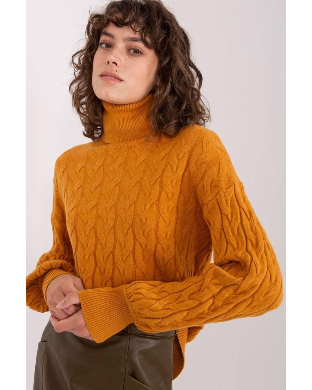 Love Lace Orange Variegated Plaid Turtleneck Long Sleeve Sweater Style 188311